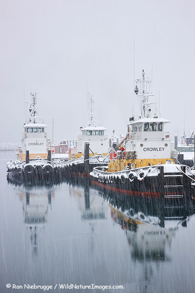 Crowley tugs in the Seward Boat Harbor, Alaska.