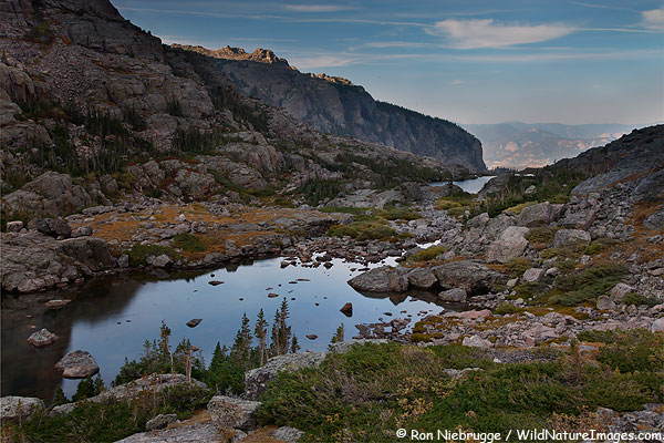 Sky Pond, with Lake of Glass in the distance, Rocky Mountain National Park, Colorado.