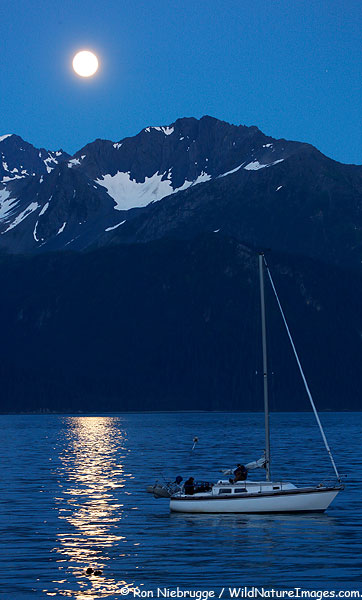 Sailing under the full moon, Seward, Alaska.