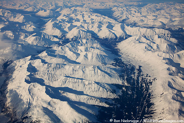 The tracks of the Alaska Railroad can be seen cutting through the valle heading south to Seward, Alaska.