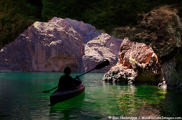 Janine kayaking in a cave on the Colorado River, Arizona.