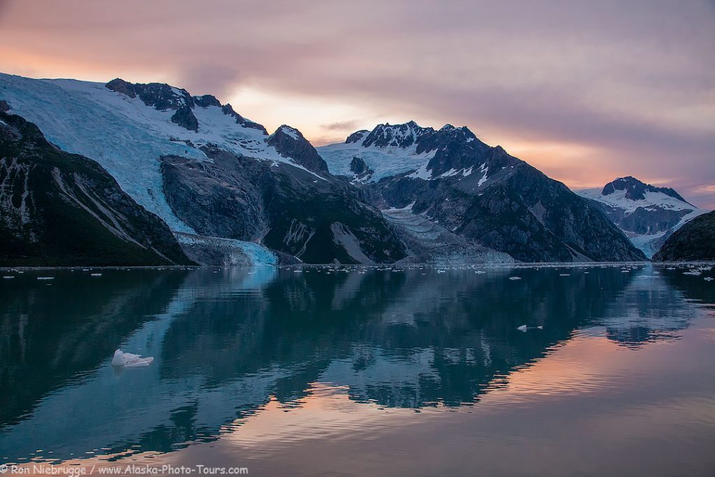 Sunrise at anchor, Northwestern Fjord, Kenai Fjords National Park, Alaska. 