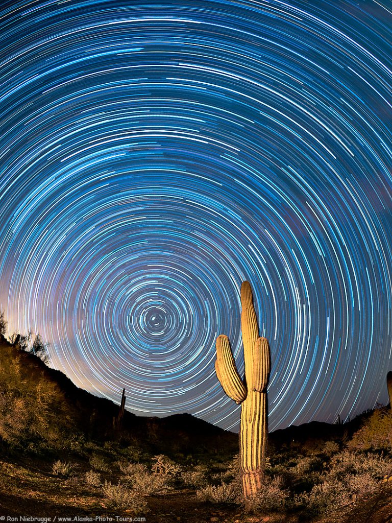 Star trails over the Desert Photo Retreat, near Tucson, Arizona. 